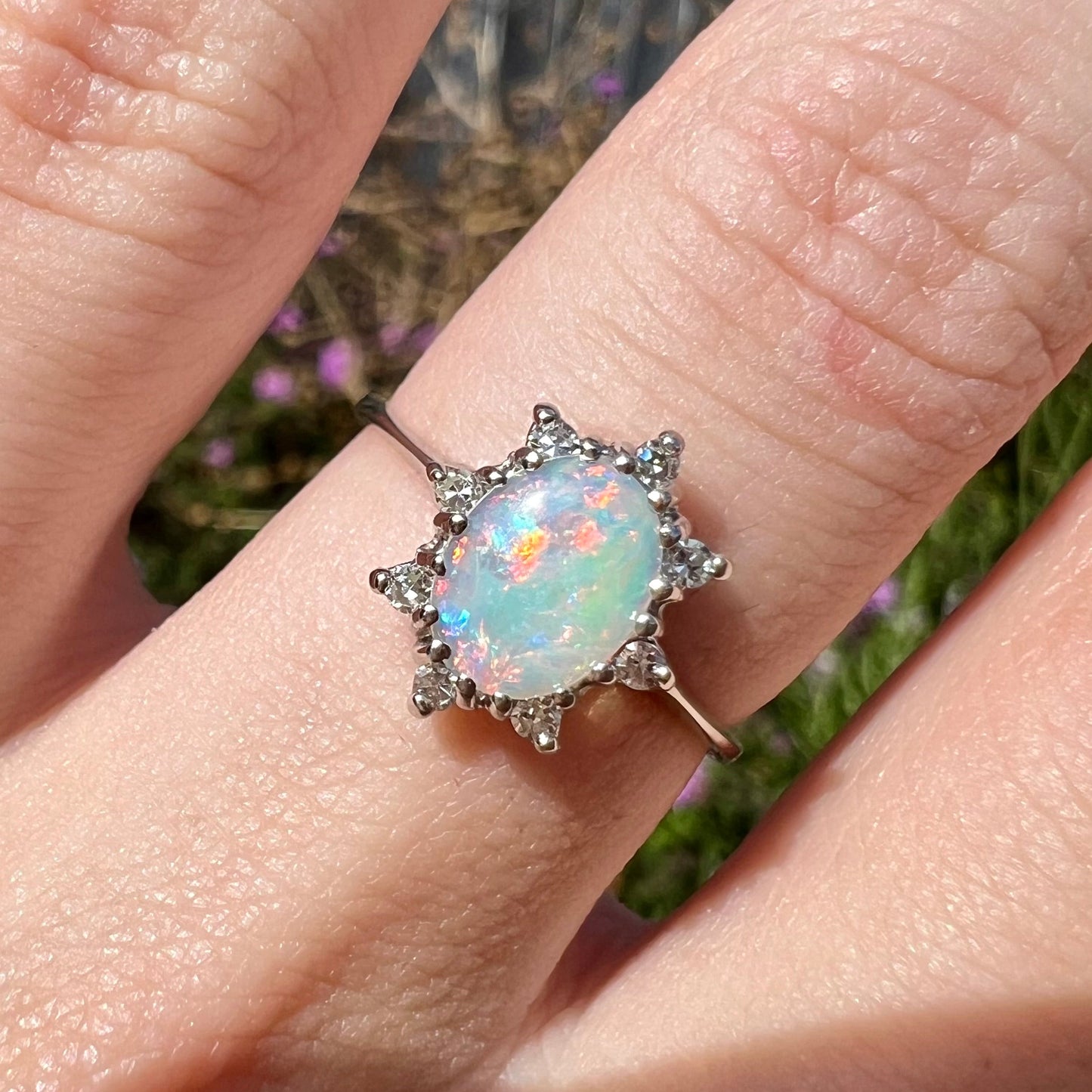 Carmen | Estate White Crystal Opal & Diamond Ring in 10kt White Gold
