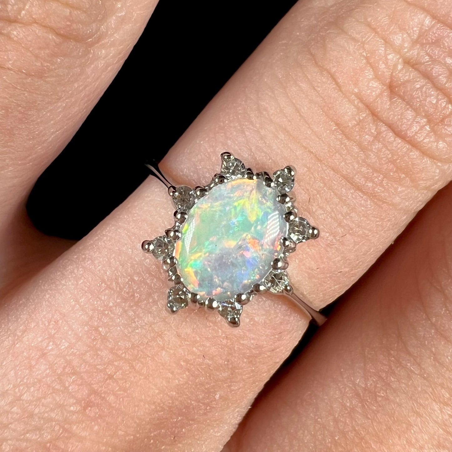 Carmen | Estate White Crystal Opal & Diamond Ring in 10kt White Gold