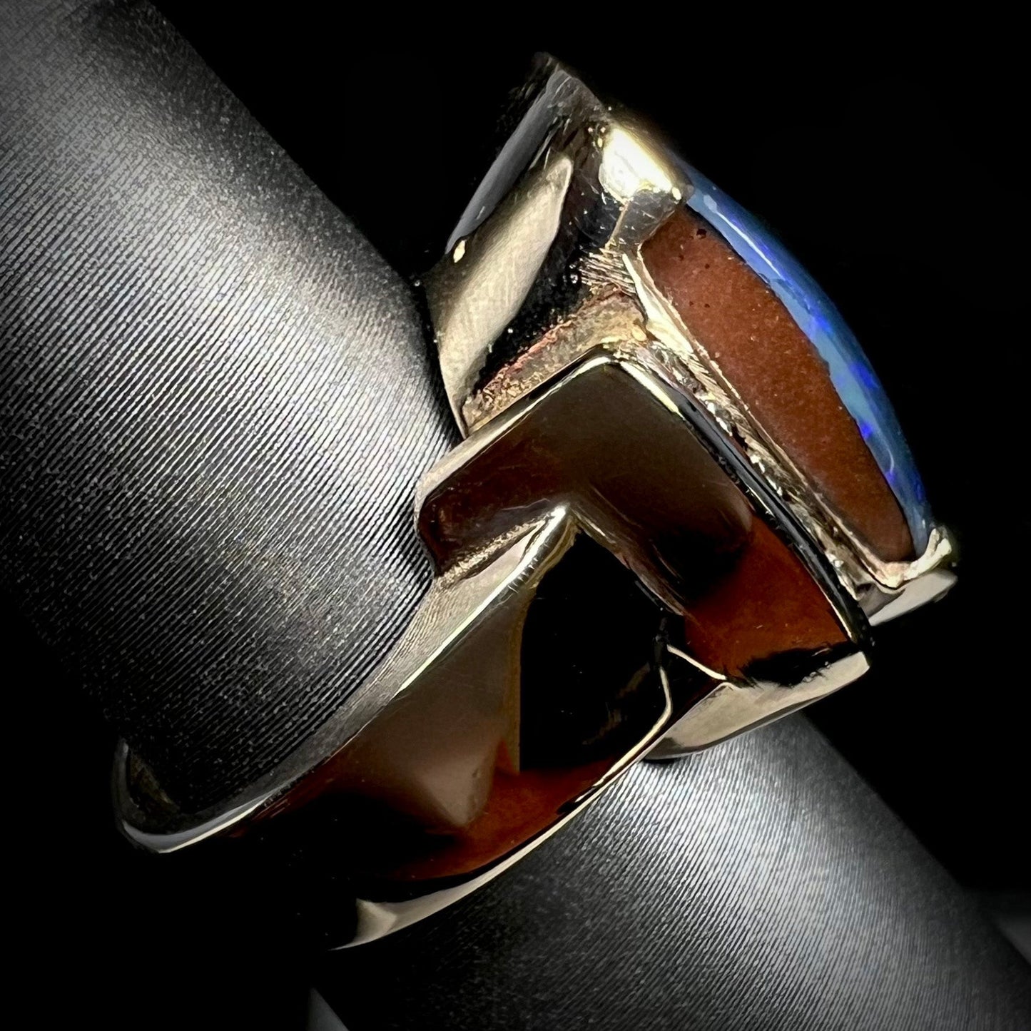 Lulu | Estate Black Boulder Opal Doublet & Diamond Ring in 14k Gold