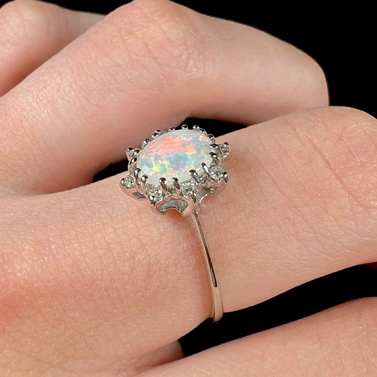 Carmen | Estate White Crystal Opal & Diamond Ring in 10kt White Gold