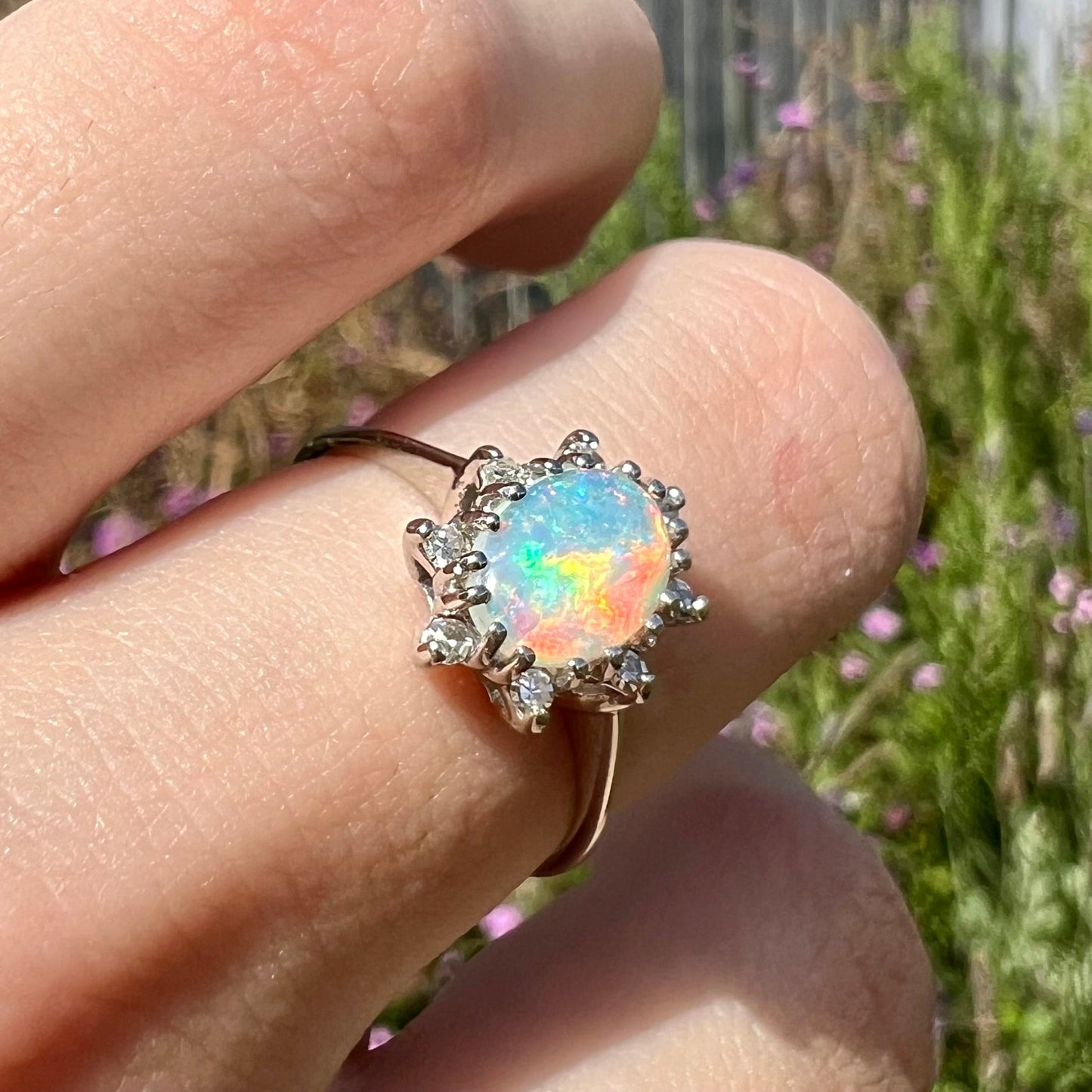 Carmen | Estate White Crystal Opal & Diamond Ring in 10kt White Gold