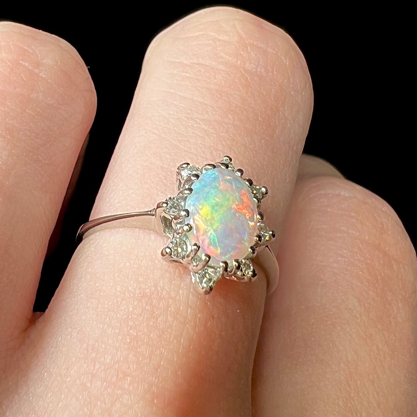 Carmen | Estate White Crystal Opal & Diamond Ring in 10kt White Gold