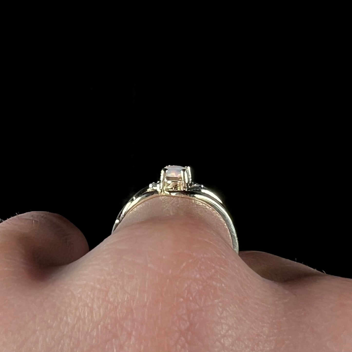 Sally "The Synthetic" | Lab Created Opal & Diamond Chip Ring in 10k Gold