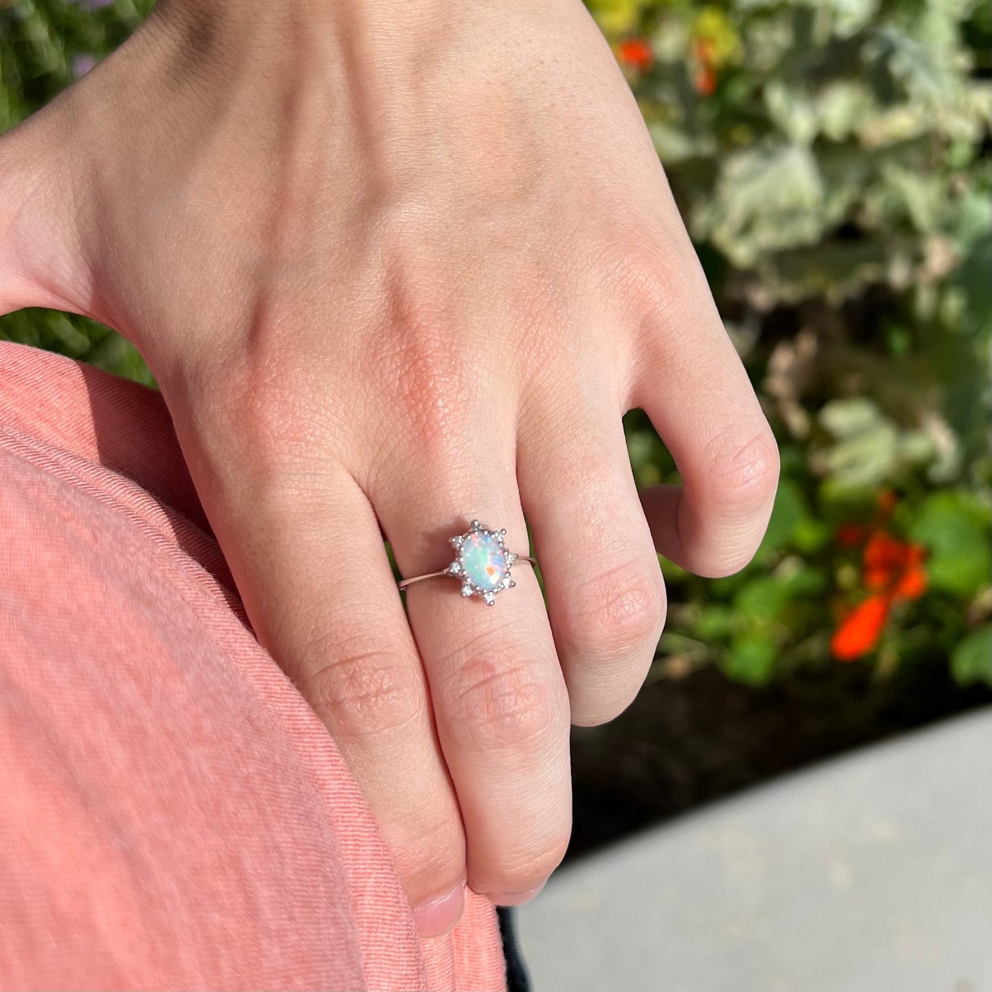 Carmen | Estate White Crystal Opal & Diamond Ring in 10kt White Gold