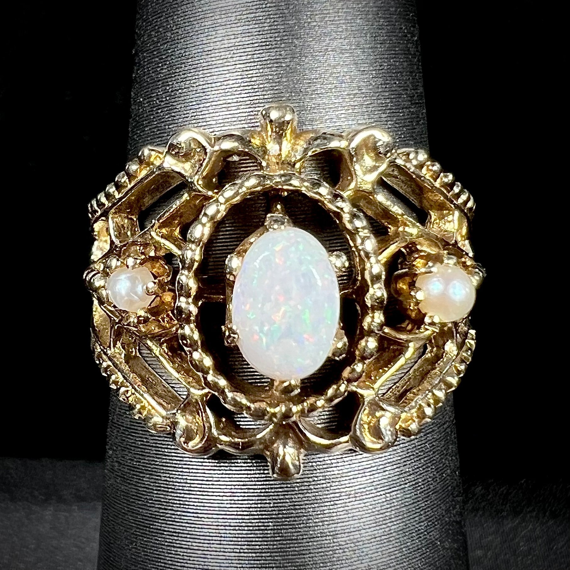 Victorian-Style Opal Pearl Ring in 14k Gold, OpalPop