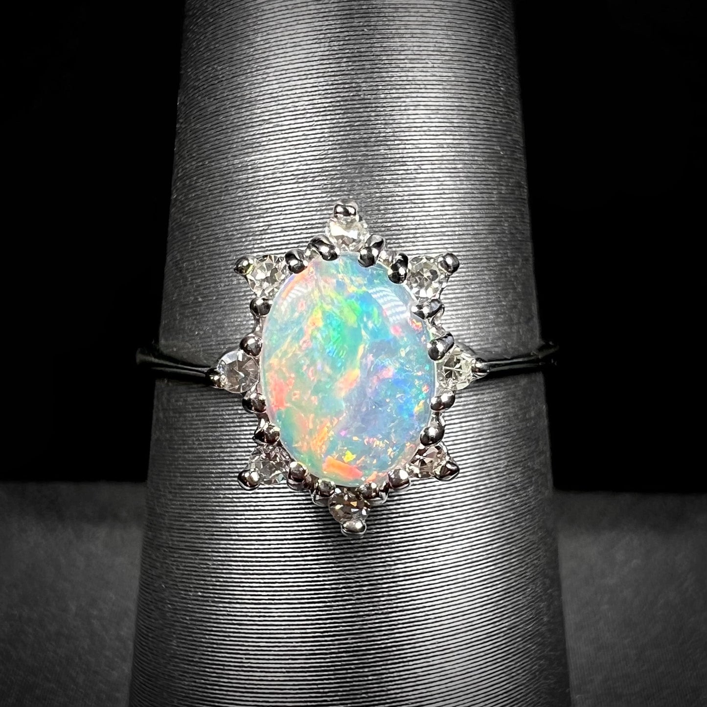Carmen | Estate White Crystal Opal & Diamond Ring in 10kt White Gold