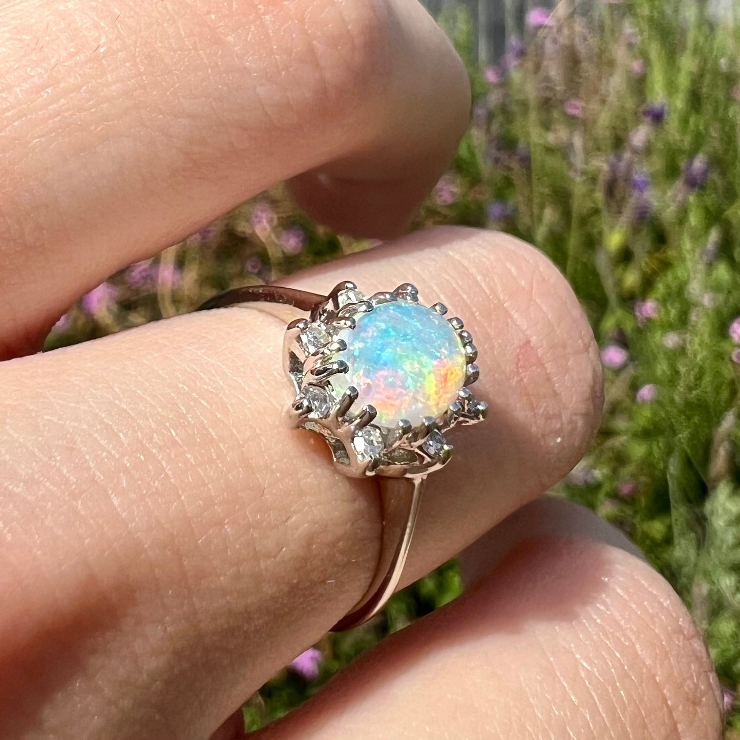 Carmen | Estate White Crystal Opal & Diamond Ring in 10kt White Gold