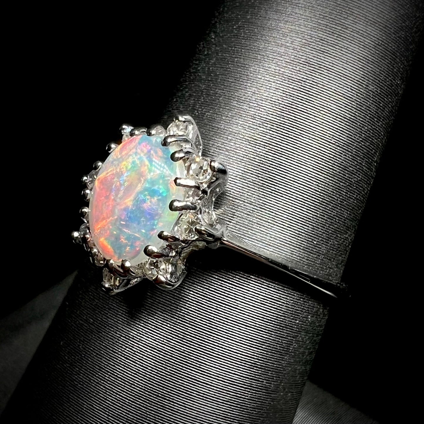 Carmen | Estate White Crystal Opal & Diamond Ring in 10kt White Gold