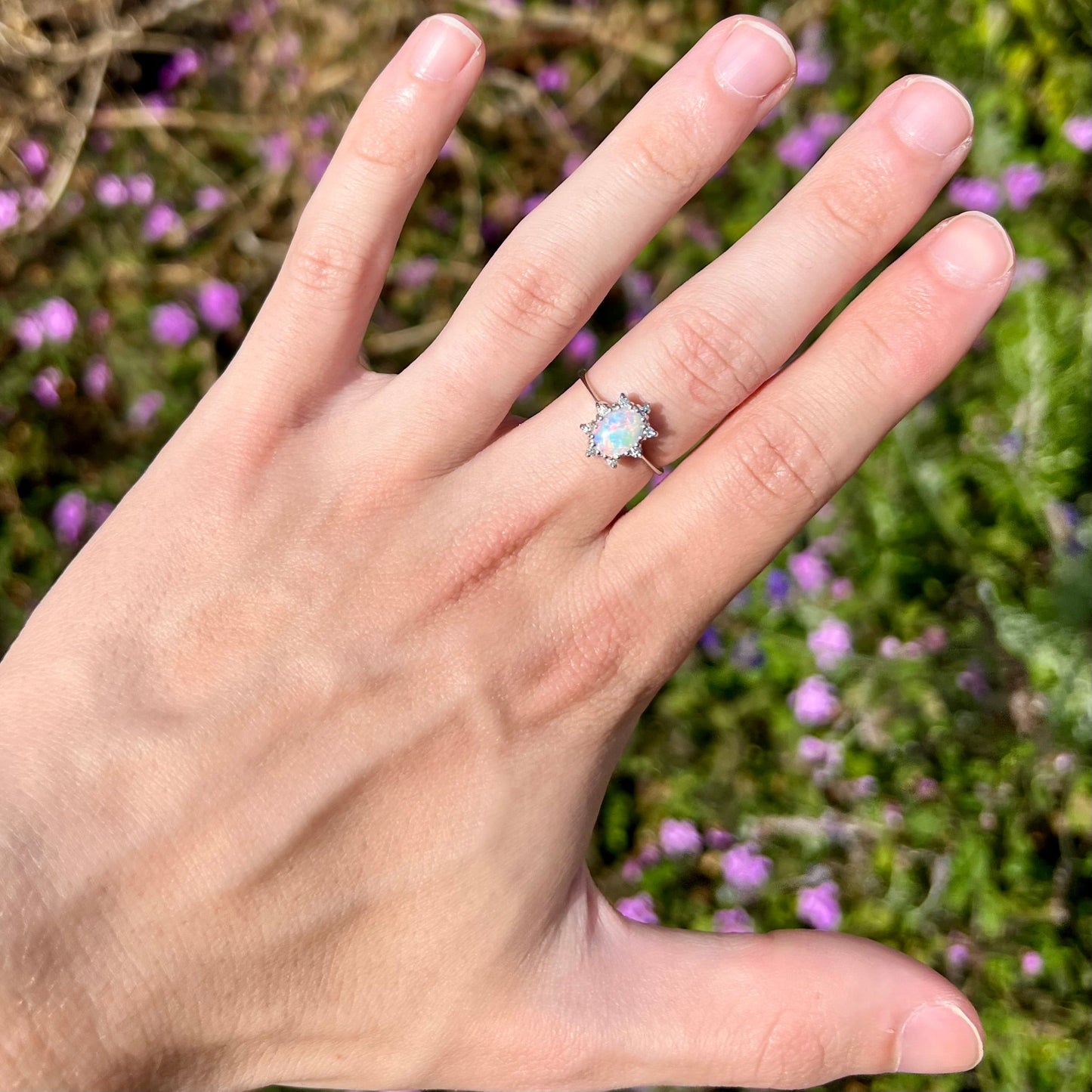 Carmen | Estate White Crystal Opal & Diamond Ring in 10kt White Gold