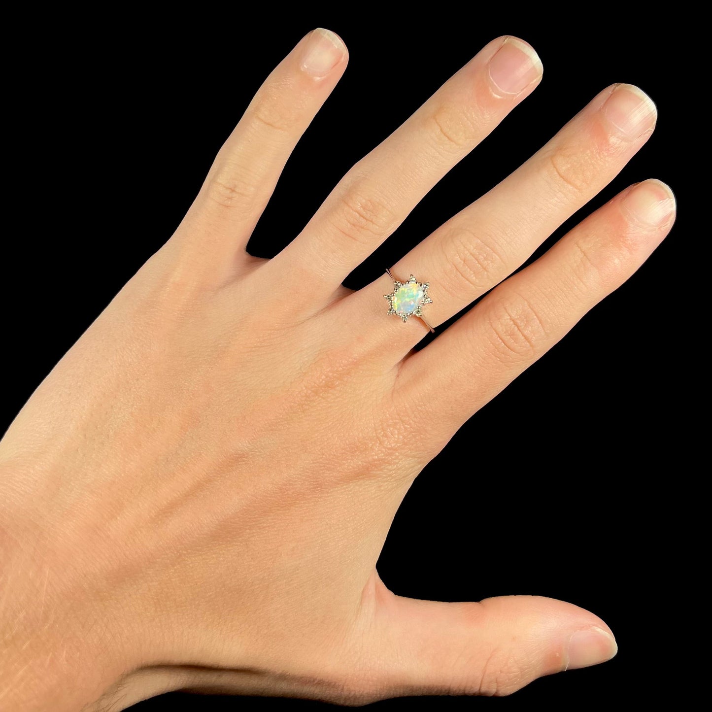 Carmen | Estate White Crystal Opal & Diamond Ring in 10kt White Gold