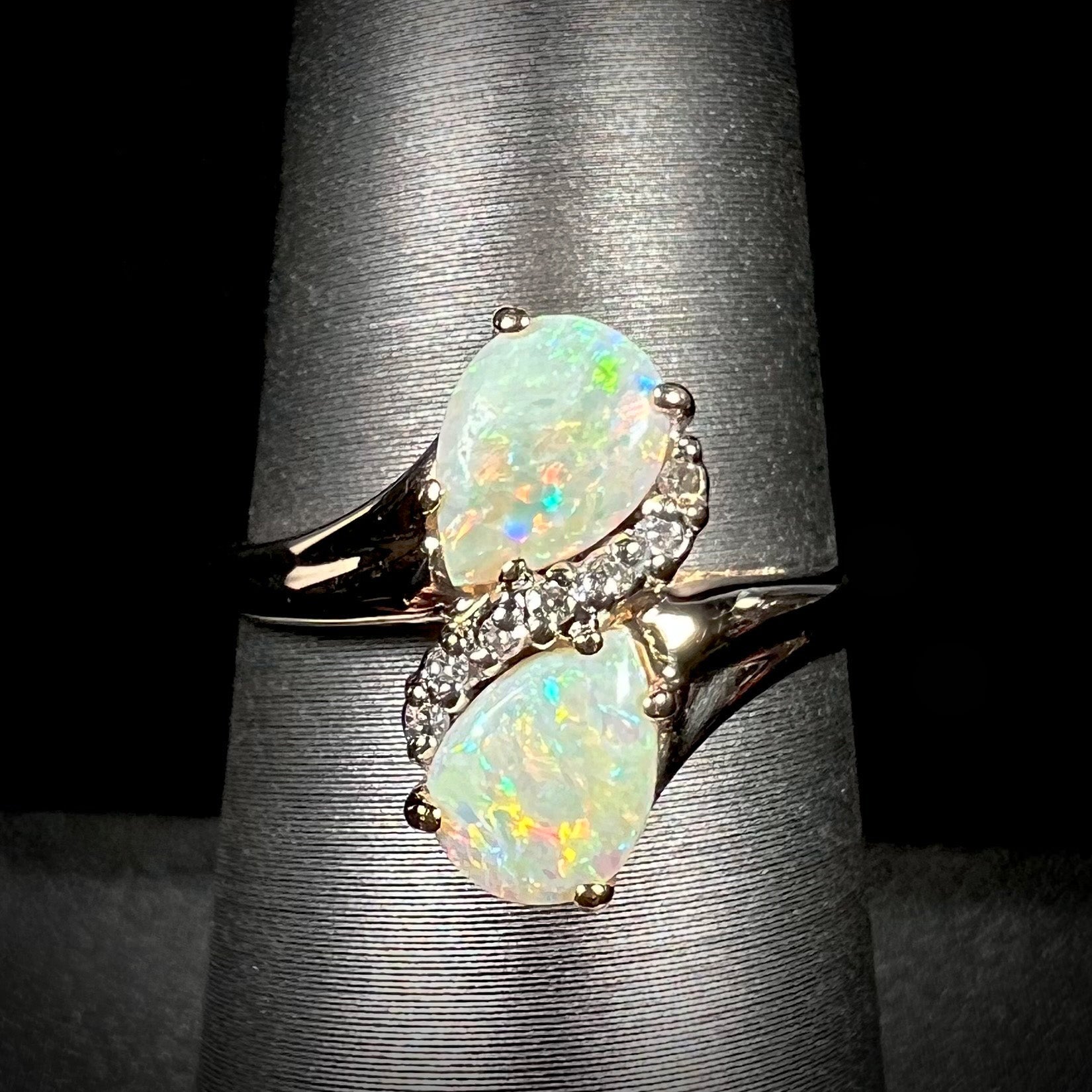 Stunning 9ct Yellow Gold & Sterling Silver Opal & Diamond Ladies' Eternity Ring - Size P