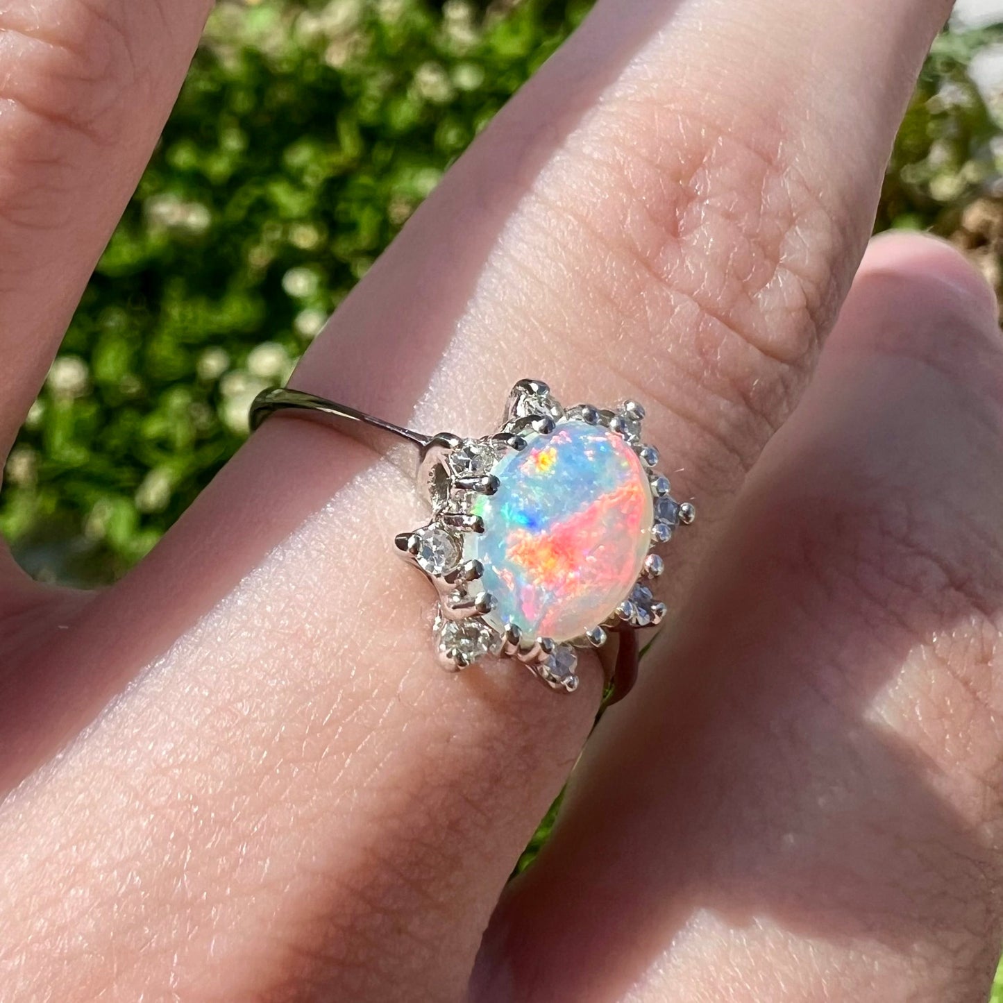 Carmen | Estate White Crystal Opal & Diamond Ring in 10kt White Gold