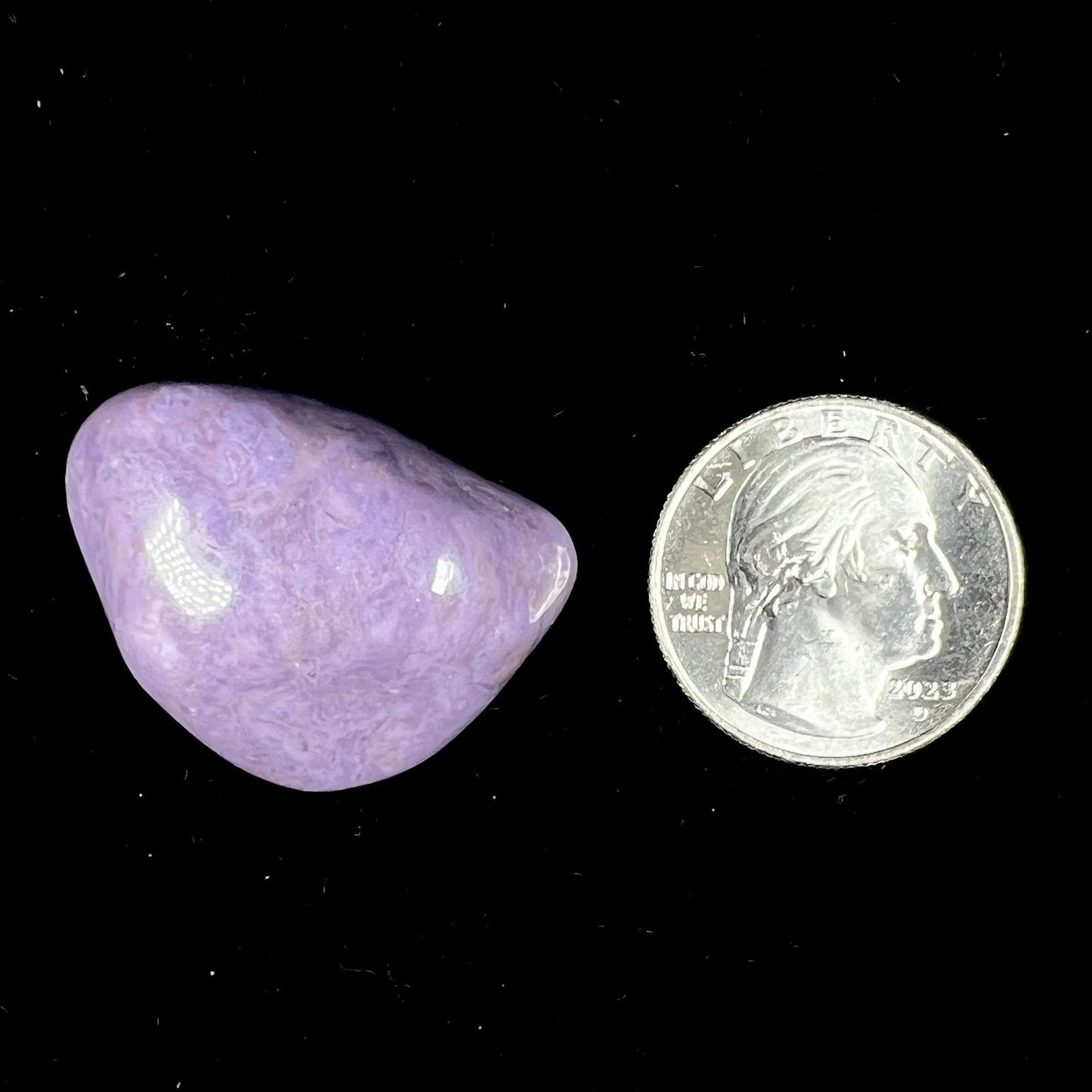 A tumble polished piece of Turkish purple jade, known as "Turkiyenite."