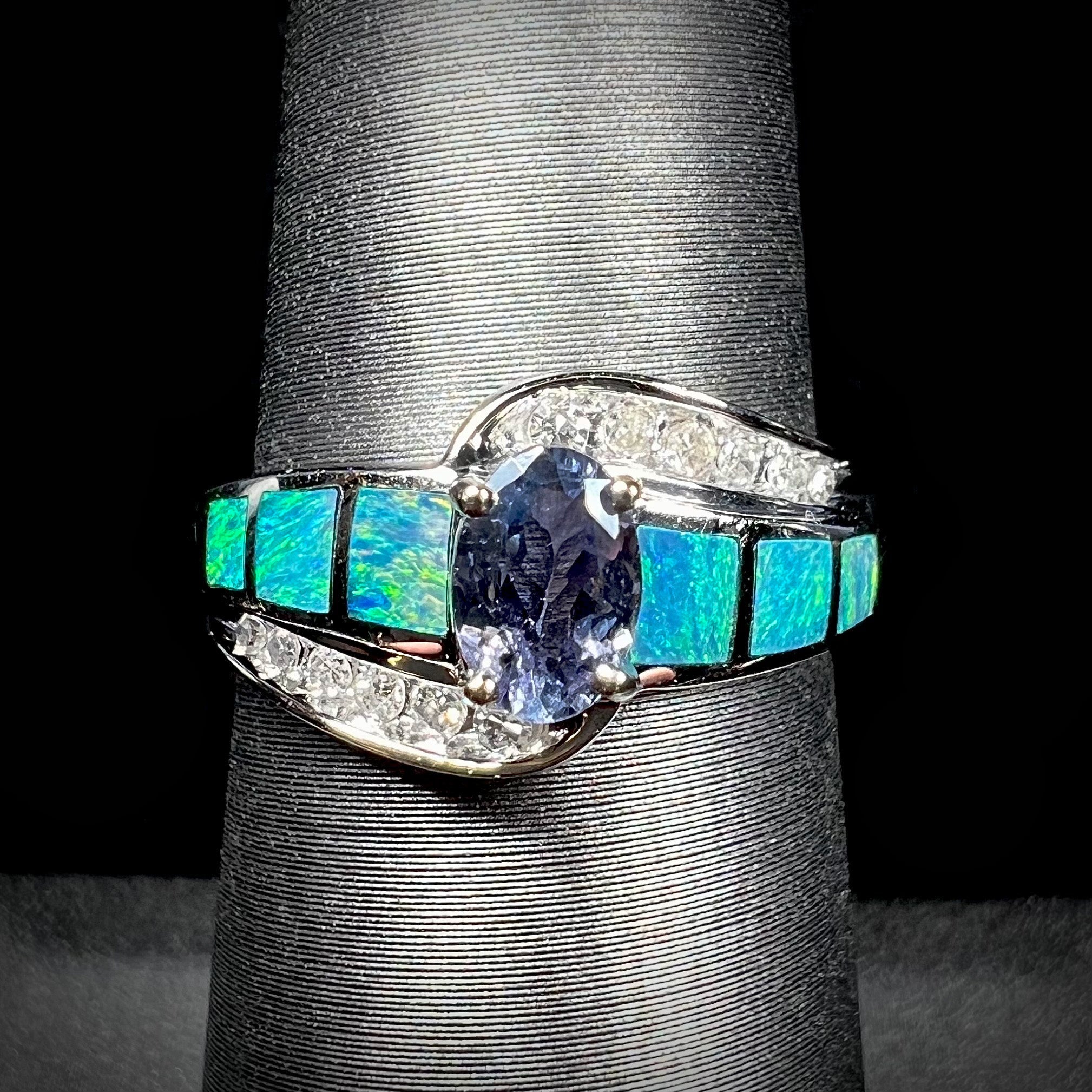 Tanzanite Opal Inlay Ring in 10k White Gold OpalPop