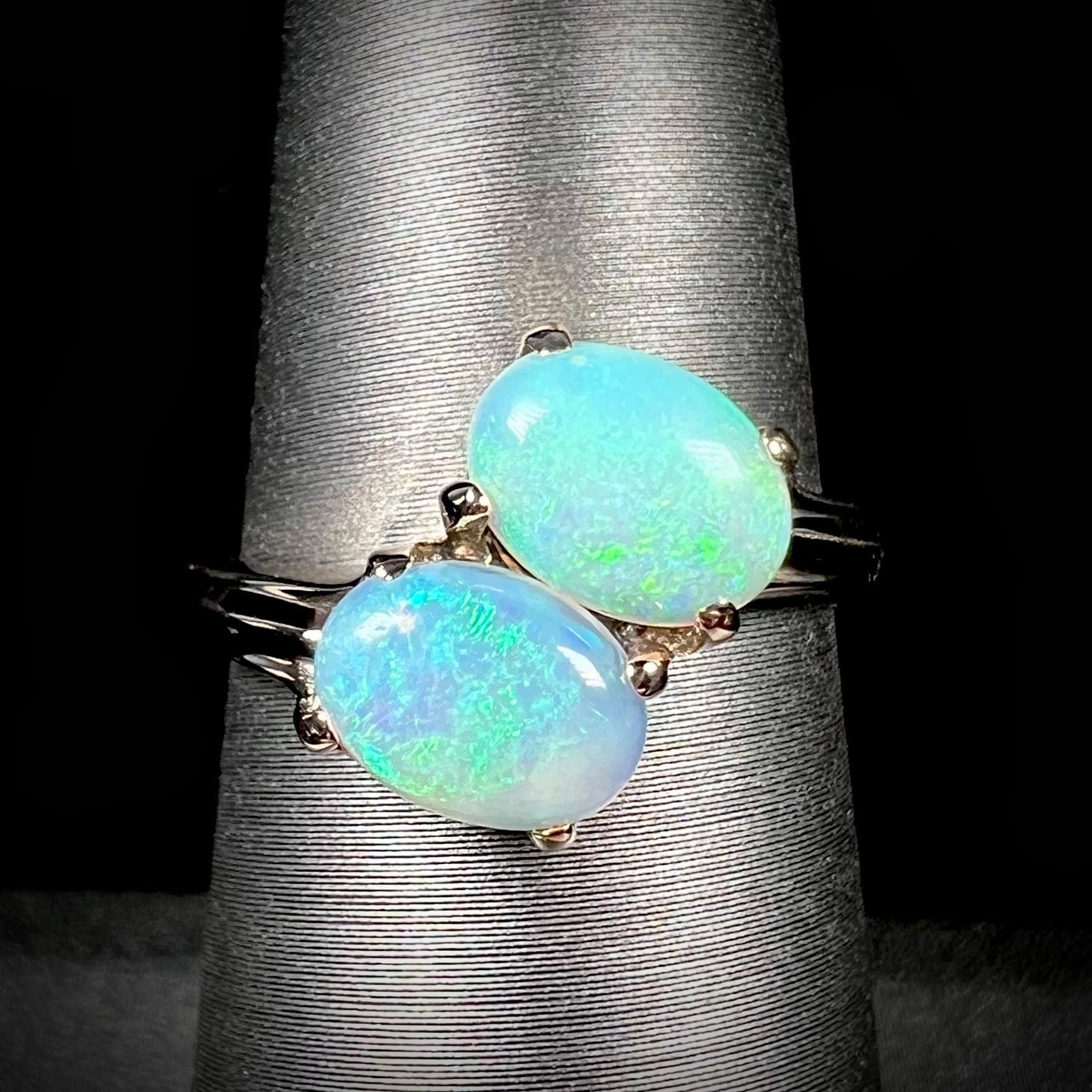 Semi-Crystal Opal Twin Ring in 10k Gold OpalPop