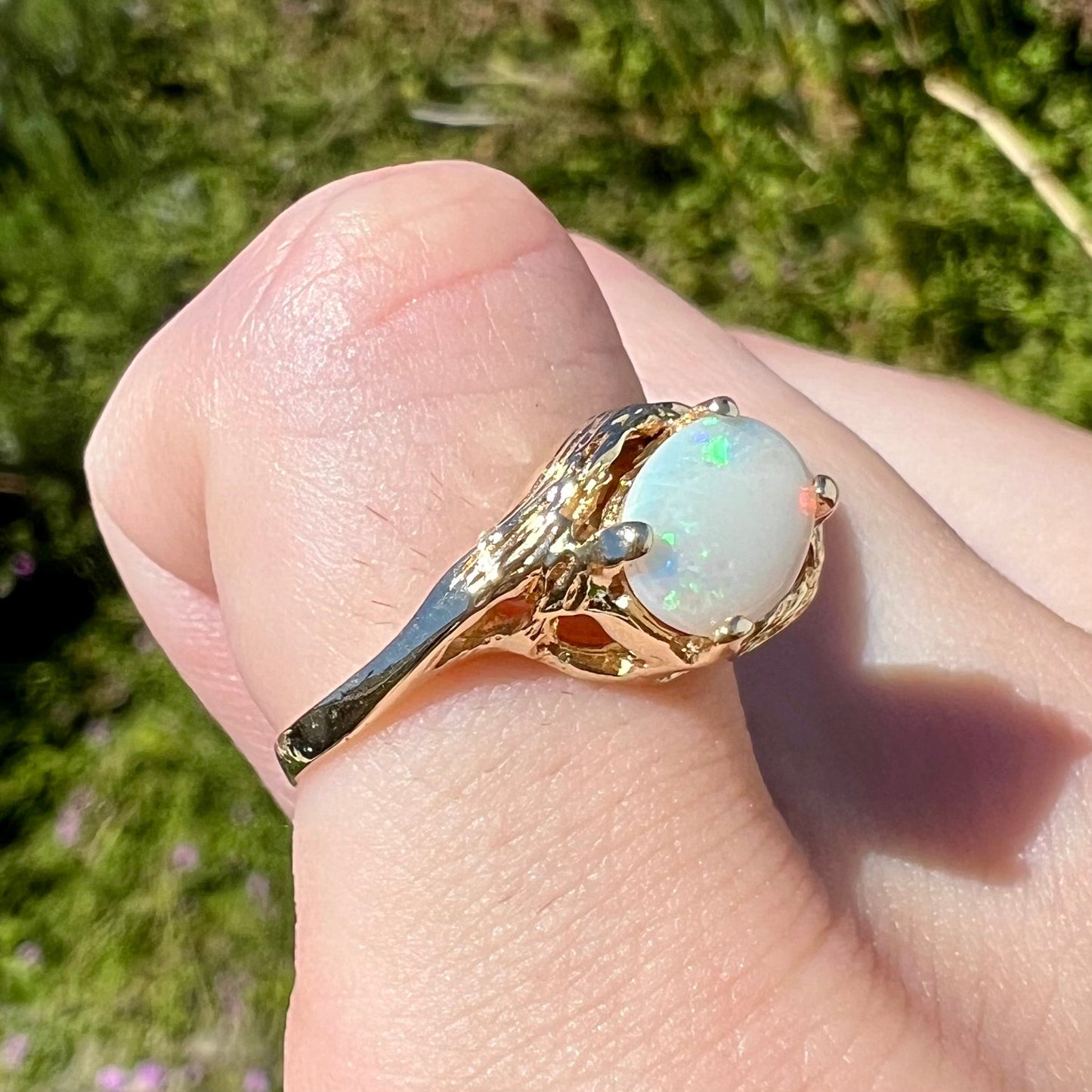Mona | White Coober Pedy Opal Solitaire Ring in 14k Gold