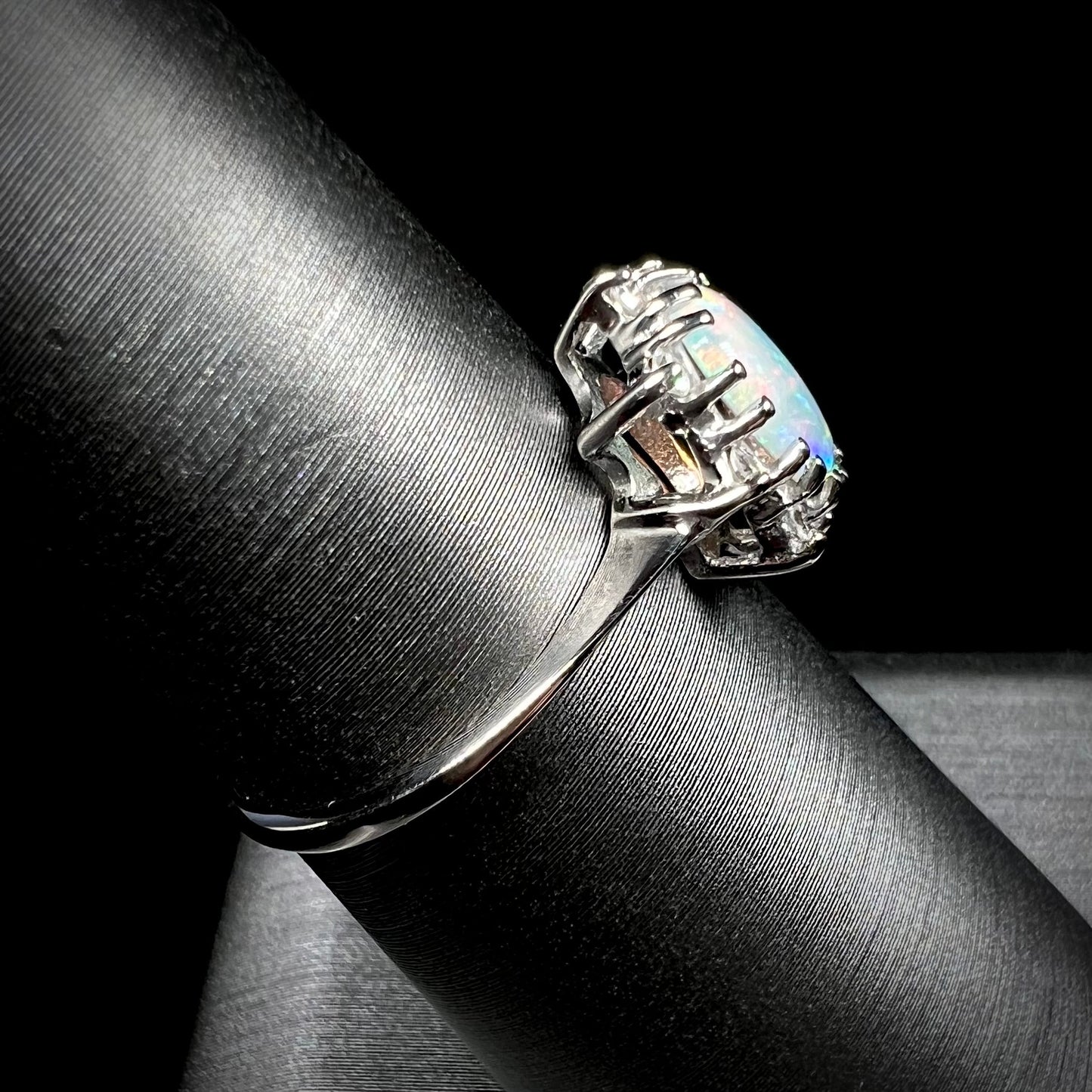 Carmen | Estate White Crystal Opal & Diamond Ring in 10kt White Gold