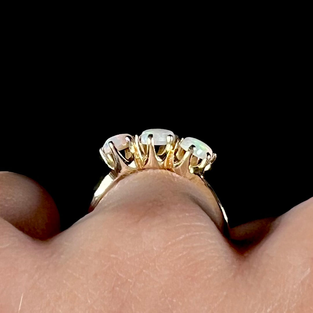 Dionne | Vintage Three-Stone Coober Pedy Opal Ring in 14kt Gold, c.1940's