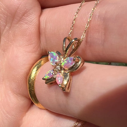 Morpho | Dainty Lab-Created Opal & CZ Butterfly Necklace in 10k Gold