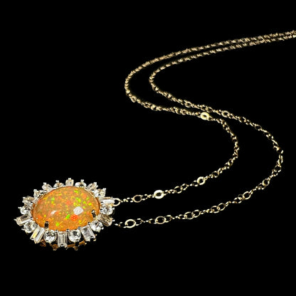 Hazel | Pinfire Ethiopian Opal & White Zircon Halo Necklace in 14k Gold with 14k Chain