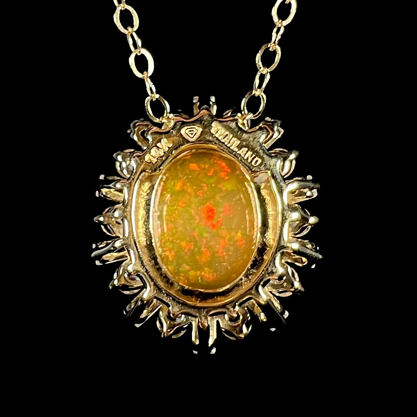 Hazel | Pinfire Ethiopian Opal & White Zircon Halo Necklace in 14k Gold with 14k Chain