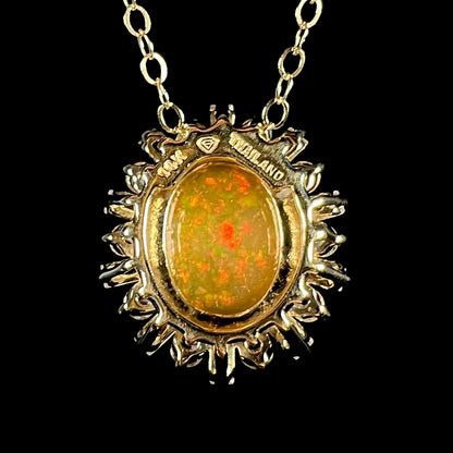 Hazel | Pinfire Ethiopian Opal & White Zircon Halo Necklace in 14k Gold with 14k Chain