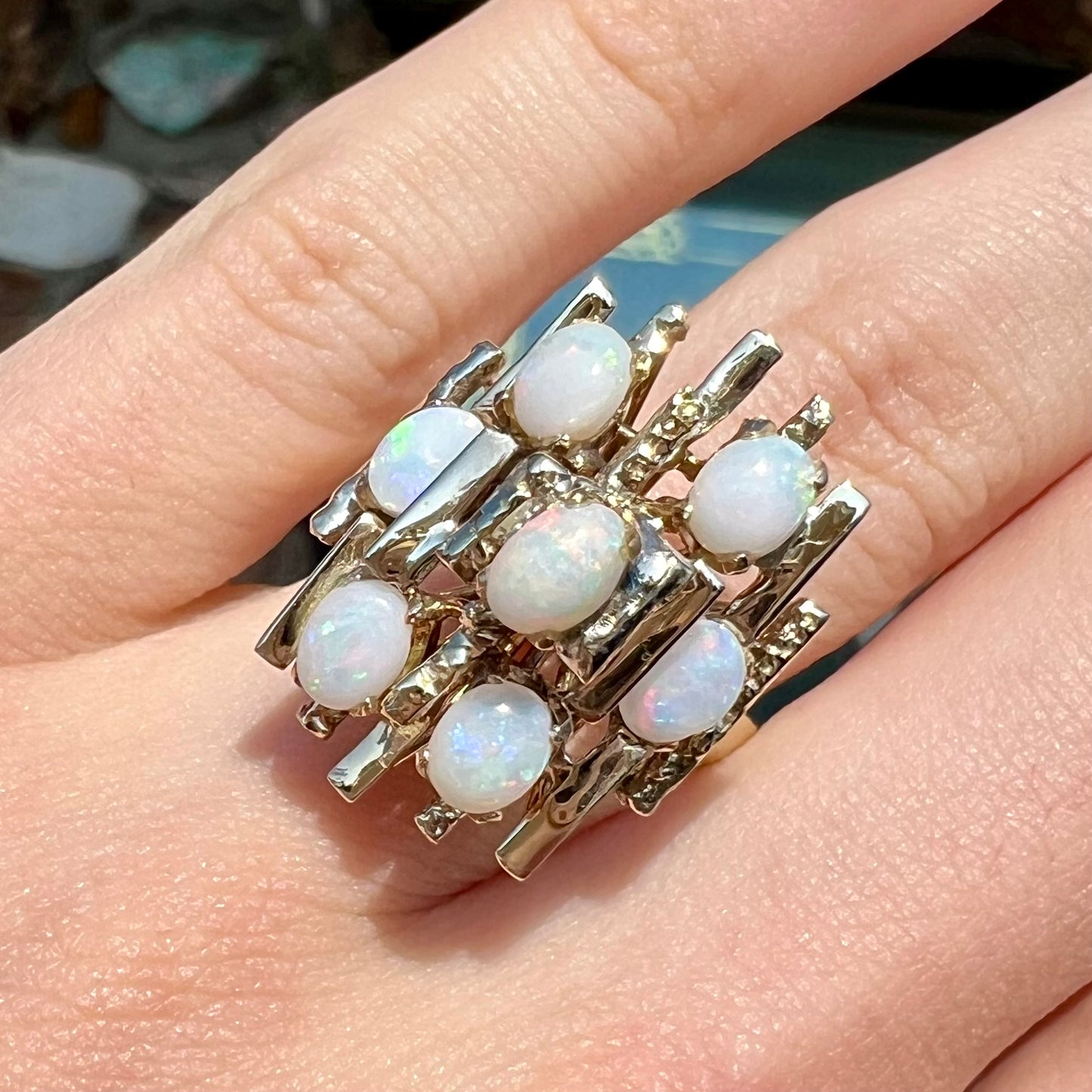 Marge | Mid-Century Modern Opal Cluster Ring in 12kt Gold, c.1950's