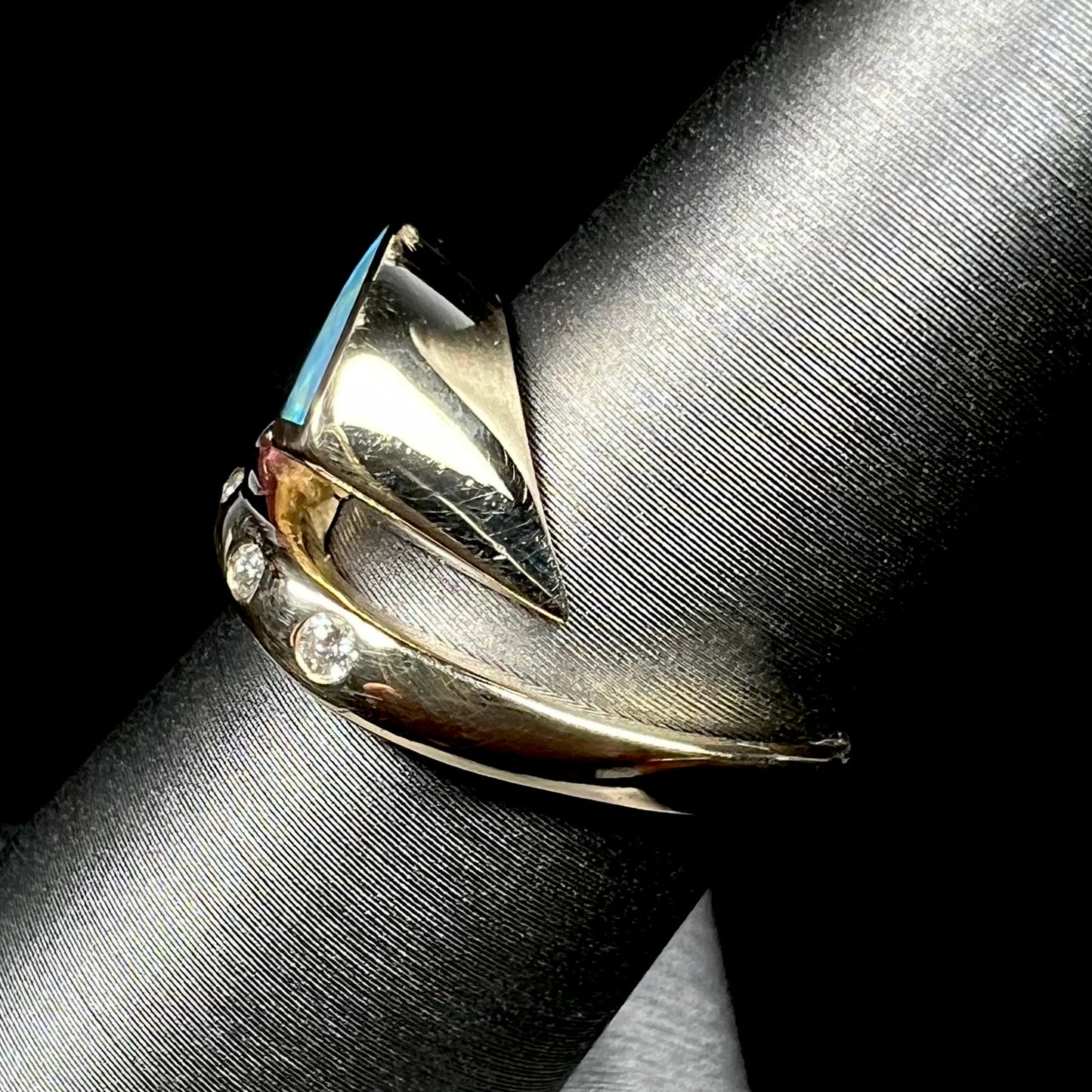 Libra | Retro Pink Tourmaline & Opal Inlay Ring in 14k Gold, c.1980's