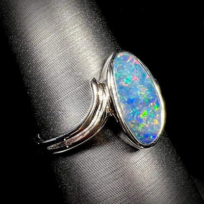 Jamie | Freeform Opal Doublet Solitaire Ring in Sterling Silver