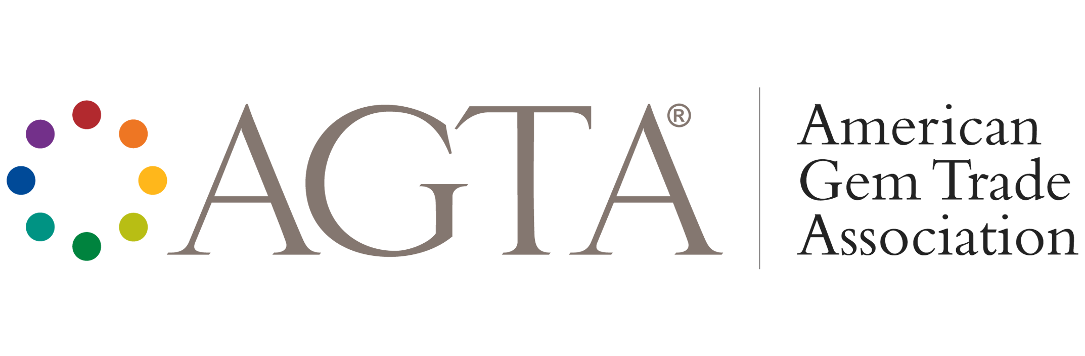 Logo of the American Gem Trade Association with colorful circular design on a white background.
