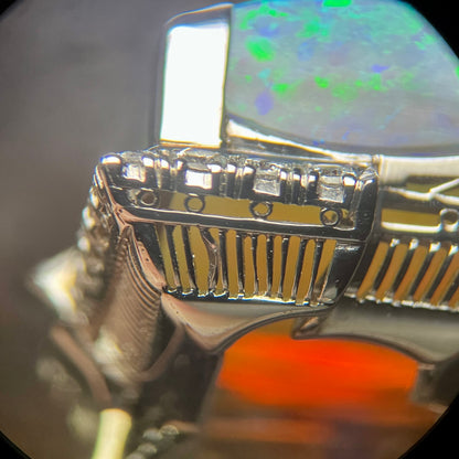 The Empress | Vintage Japanese 11.46ct Rectangular Australian Light Opal & Diamond Cocktail Ring in Platinum, c.1950s