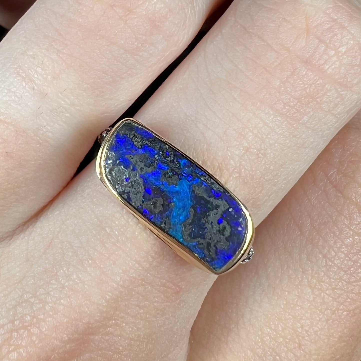 Saskia | "Elyse Clark" Boulder Opal Ring in 18k Gold & Sterling Silver