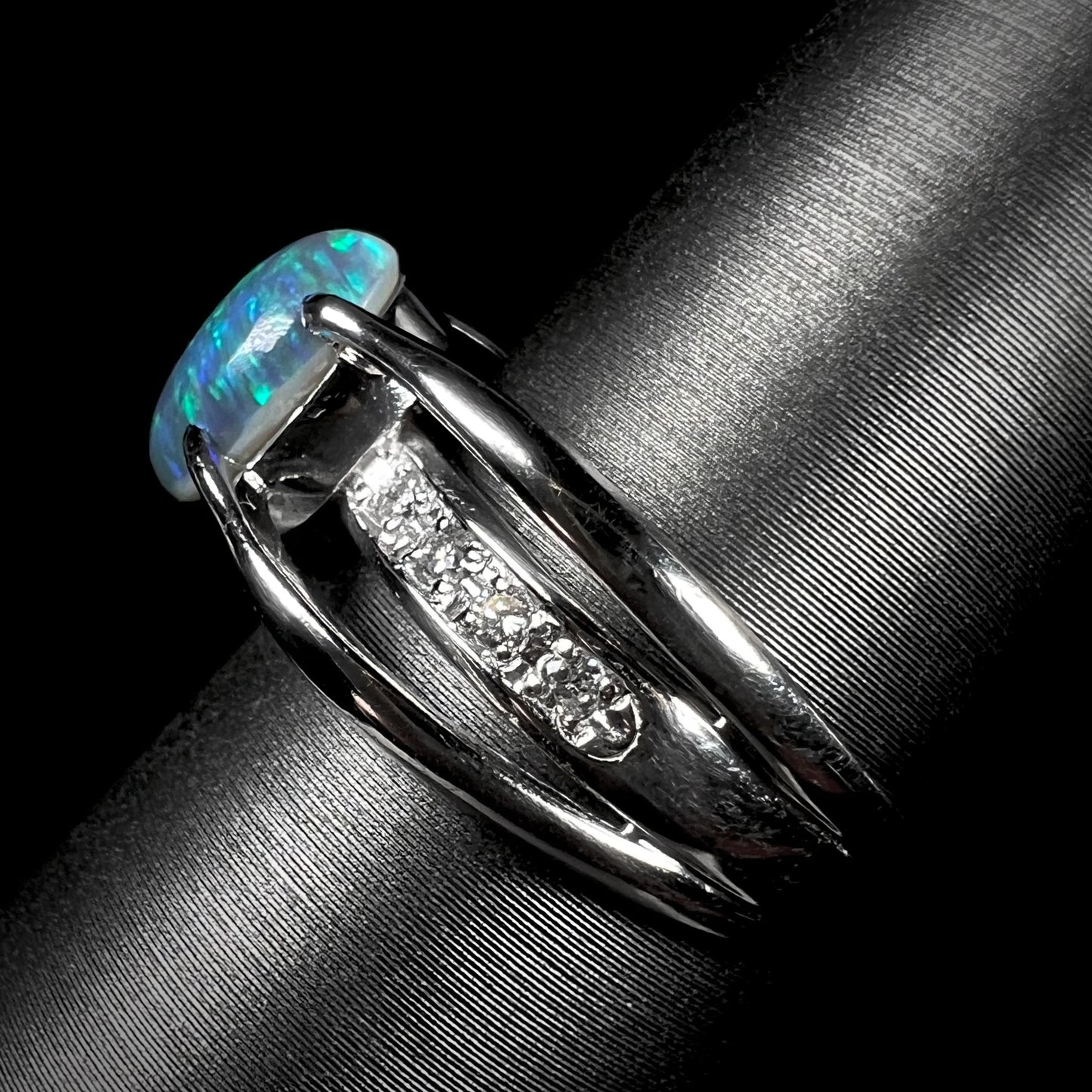 Alina | 1.88ct Lightning Ridge Black Opal & Diamond Ring in Platinum