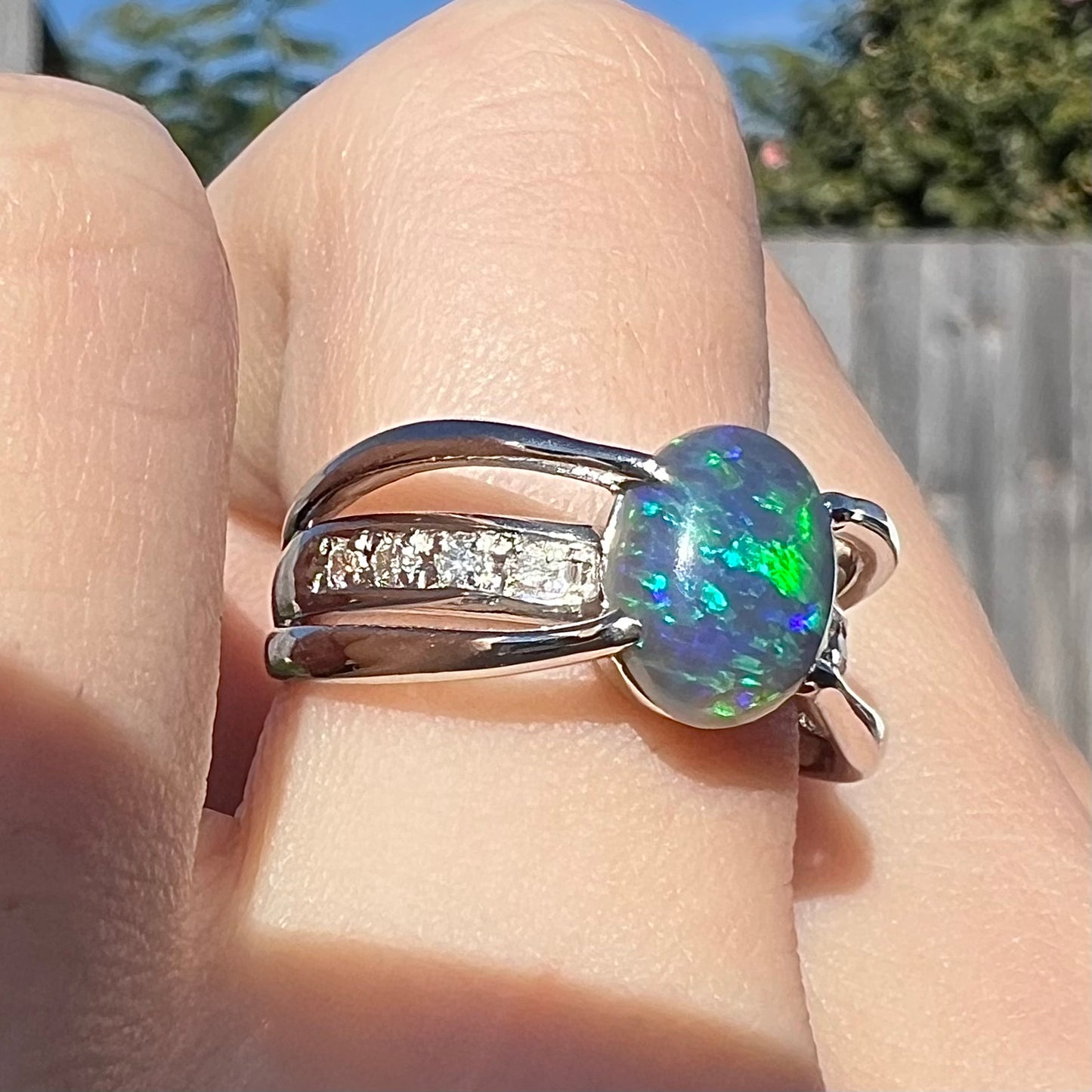 Alina | 1.88ct Lightning Ridge Black Opal & Diamond Ring in Platinum