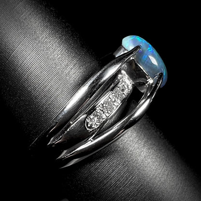 Alina | 1.88ct Lightning Ridge Black Opal & Diamond Ring in Platinum