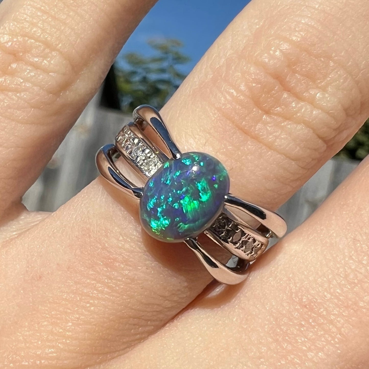 Alina | 1.88ct Lightning Ridge Black Opal & Diamond Ring in Platinum