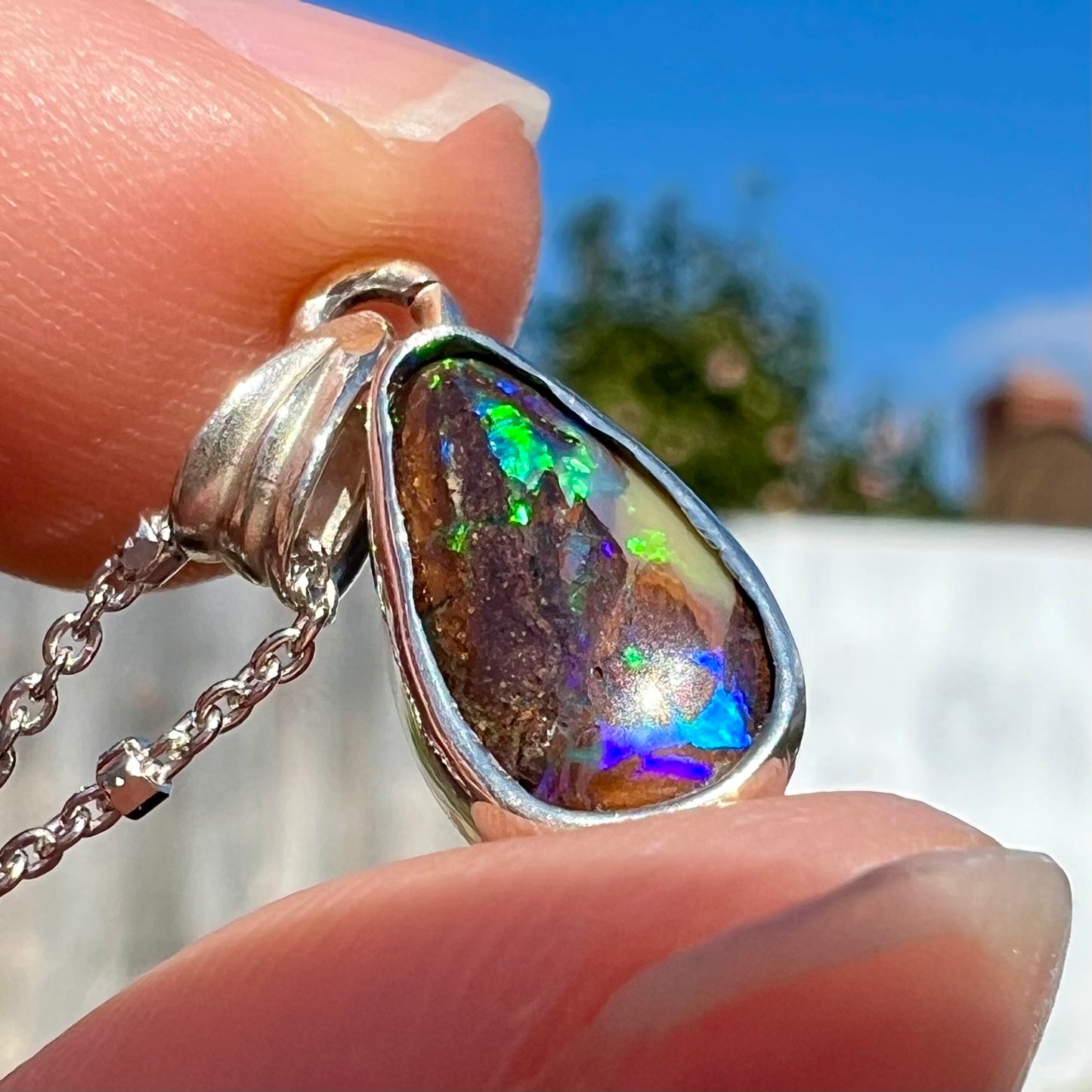 Malia | 1.89ct Boulder Opal Necklace in Sterling Silver