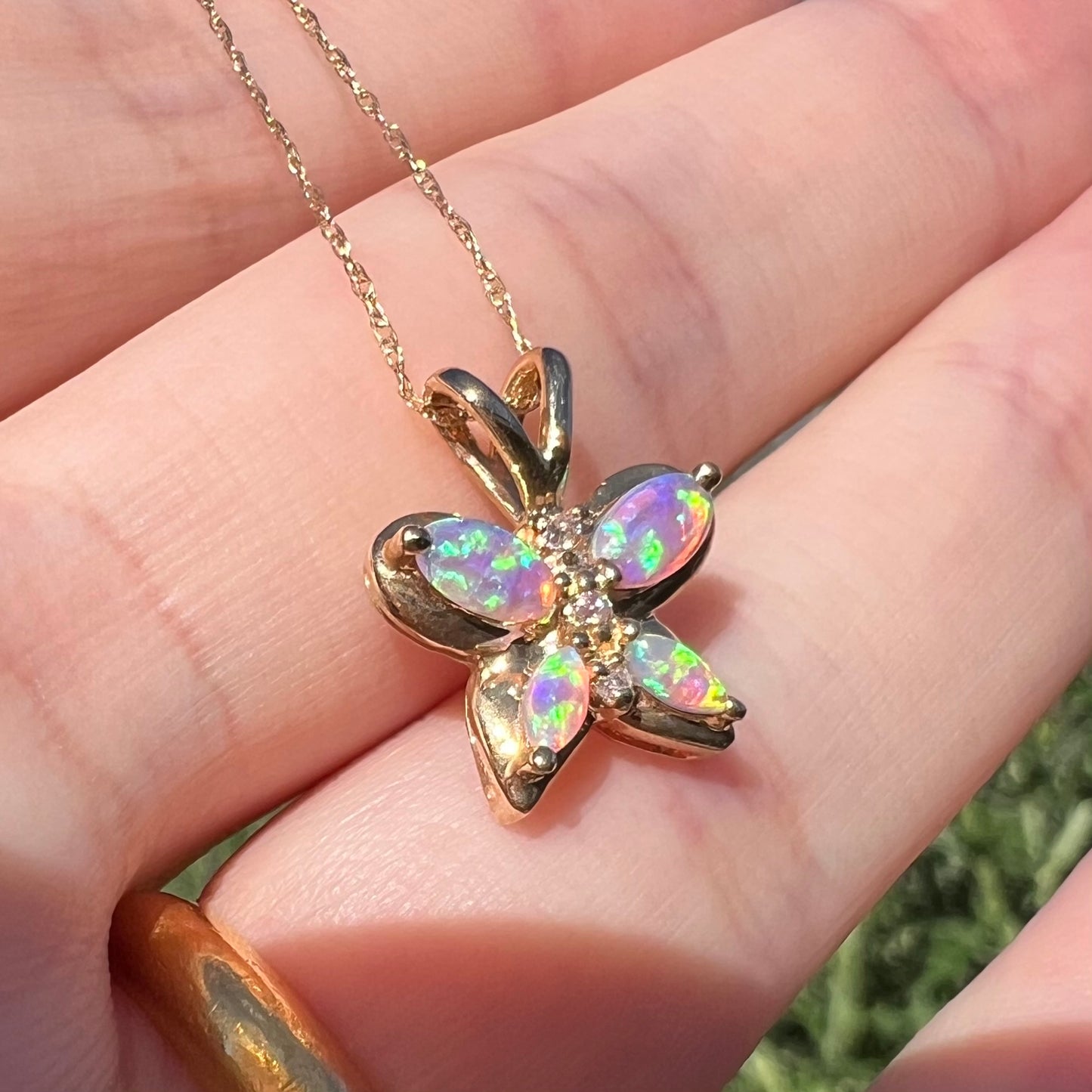 Morpho | Dainty Lab-Created Opal & CZ Butterfly Necklace in 10k Gold