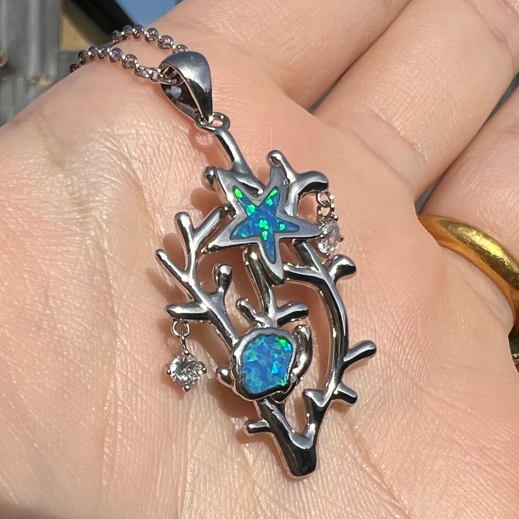 Lab-Created Opal & CZ Coral Reef Necklace | OpalPop