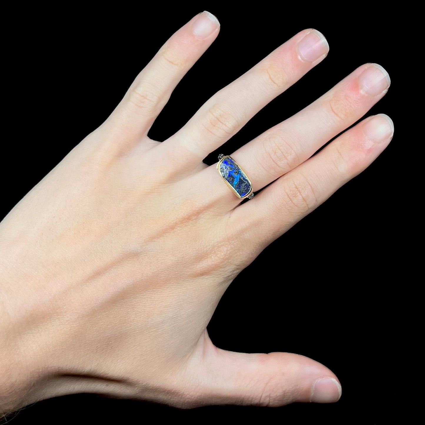 Saskia | "Elyse Clark" Boulder Opal Ring in 18k Gold & Sterling Silver