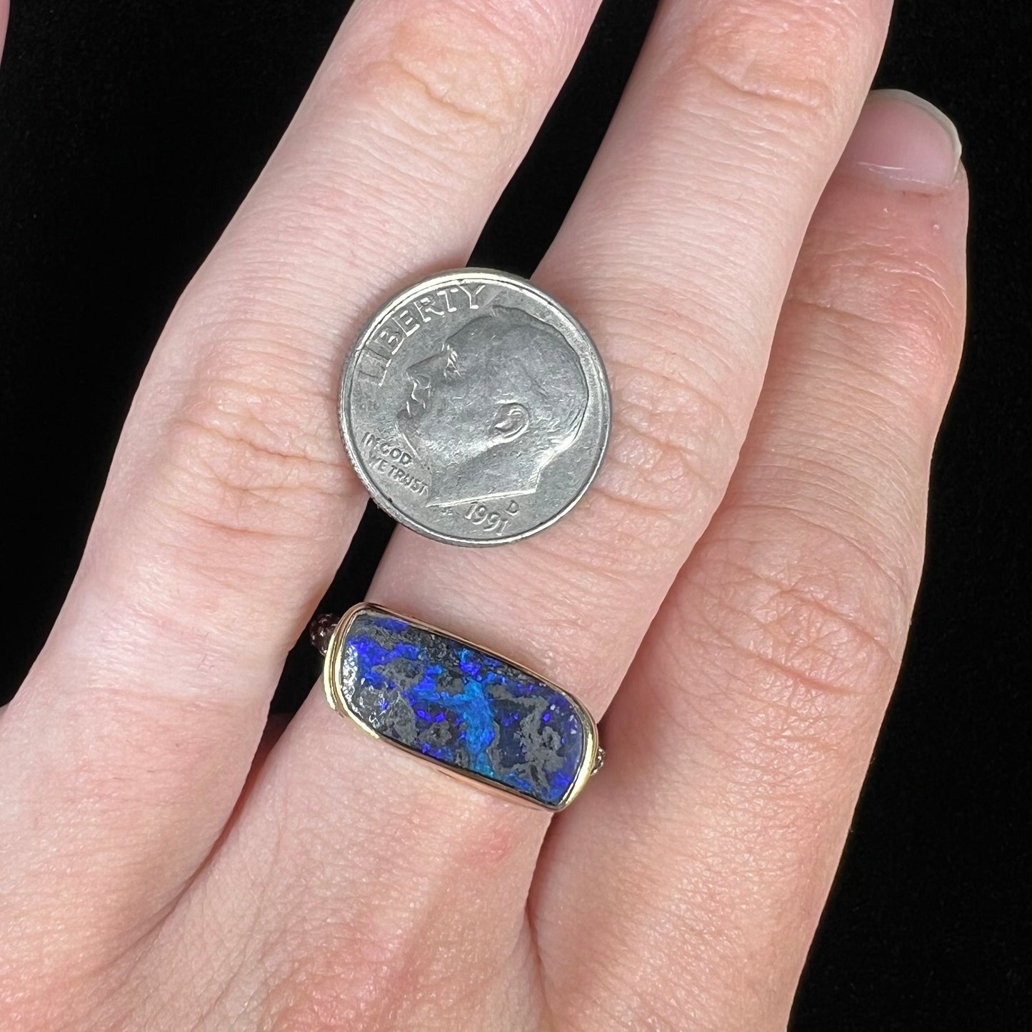 Saskia | "Elyse Clark" Boulder Opal Ring in 18k Gold & Sterling Silver