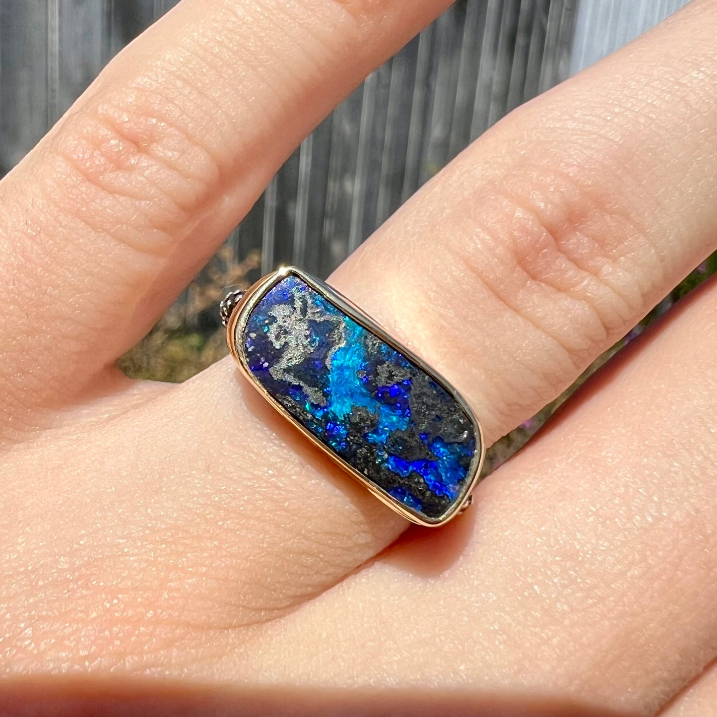 Saskia | "Elyse Clark" Boulder Opal Ring in 18k Gold & Sterling Silver