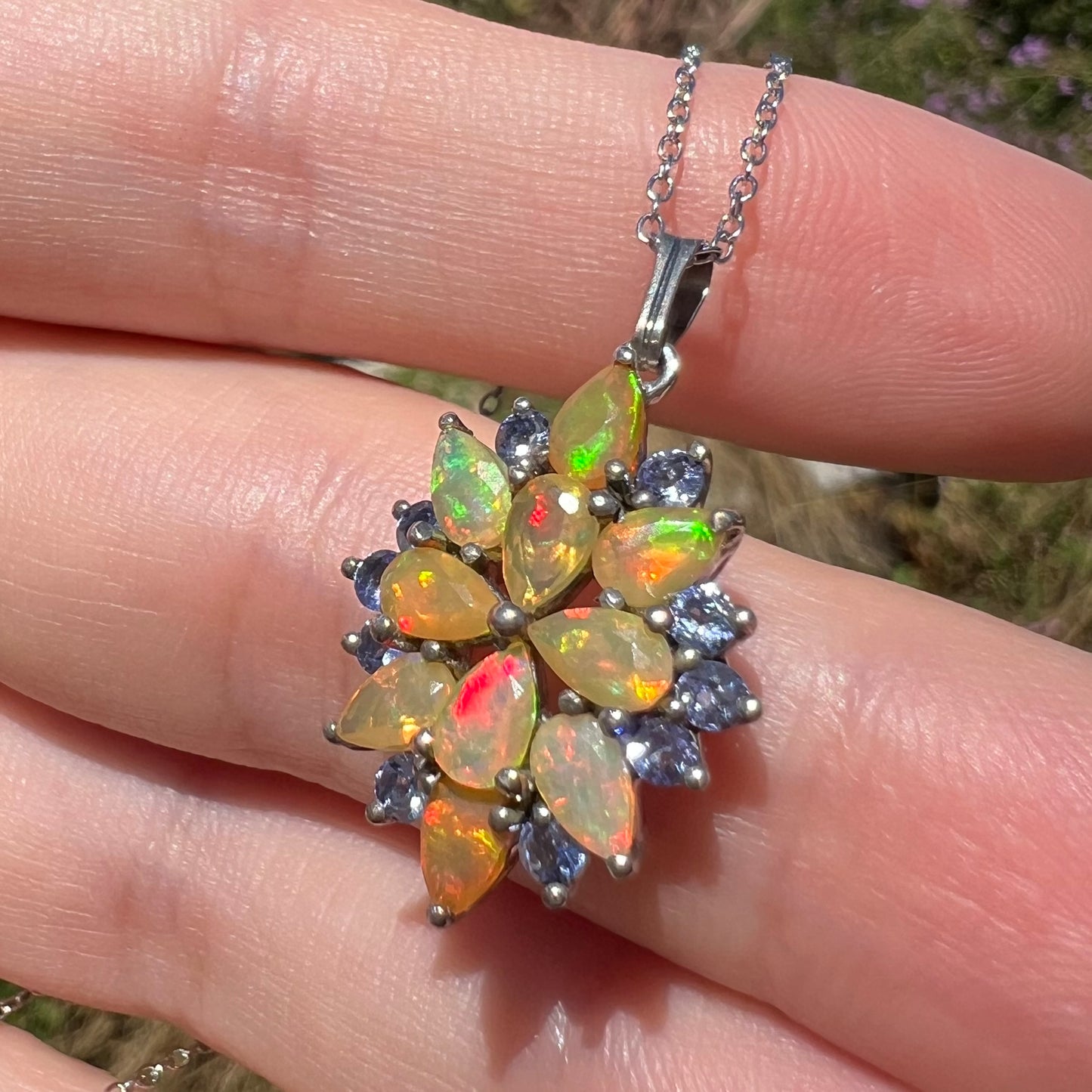 Marcy | Vibrant Ethioipan Opal & Tanzanite Custer Necklace in Sterling Silver