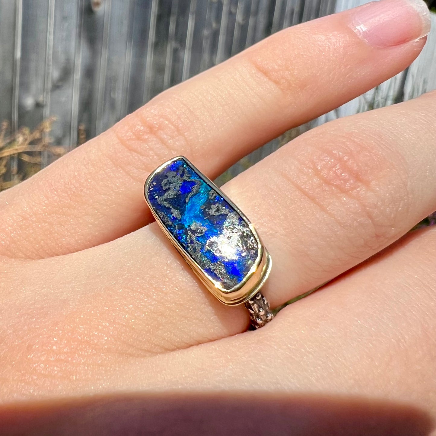 Saskia | "Elyse Clark" Boulder Opal Ring in 18k Gold & Sterling Silver