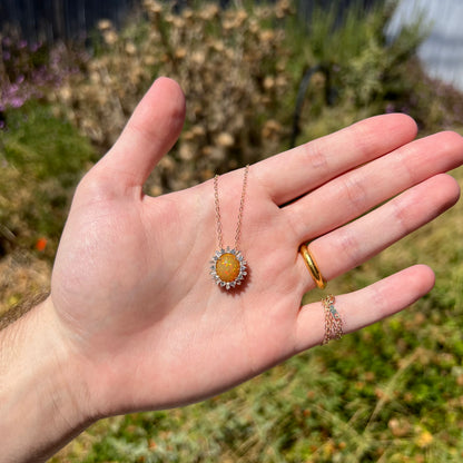 Hazel | Pinfire Ethiopian Opal & White Zircon Halo Necklace in 14k Gold with 14k Chain