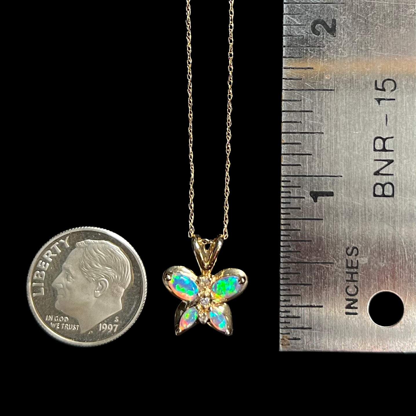Morpho | Dainty Lab-Created Opal & CZ Butterfly Necklace in 10k Gold