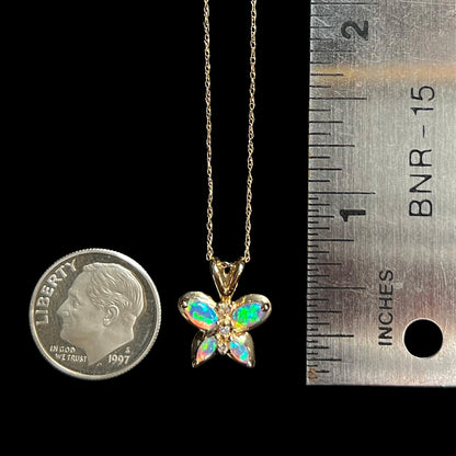 Morpho | Dainty Lab-Created Opal & CZ Butterfly Necklace in 10k Gold