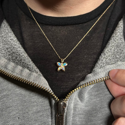Morpho | Dainty Lab-Created Opal & CZ Butterfly Necklace in 10k Gold