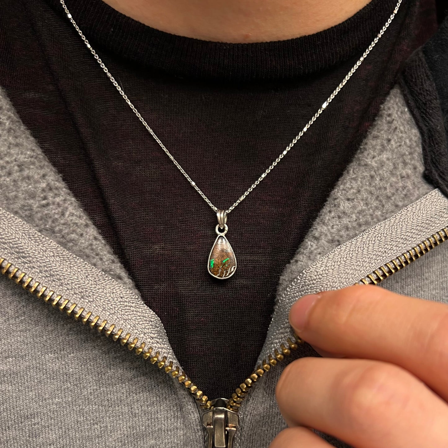 Jan | 3.20ct Boulder Opal Necklace in Sterling Silver