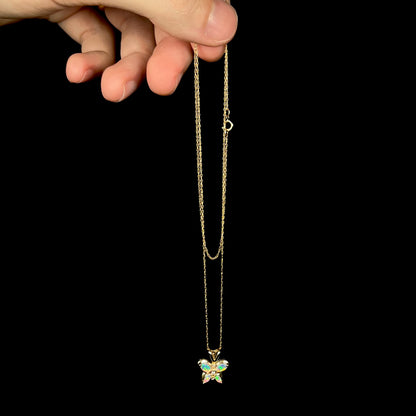 Morpho | Dainty Lab-Created Opal & CZ Butterfly Necklace in 10k Gold